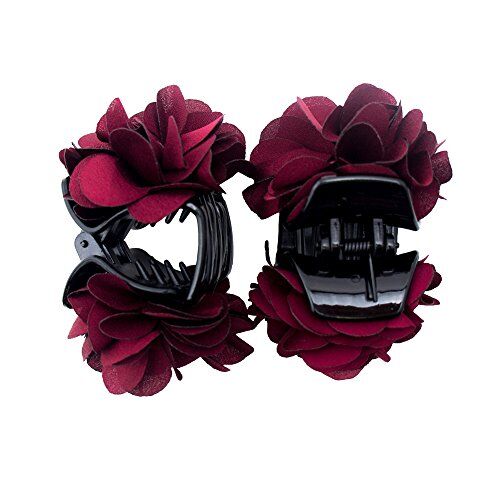 Deep red satin jasmine flower bulldog hair clip on white background