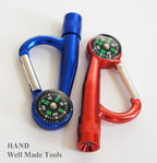 LED light and compass carabiner hook in vibrant colour