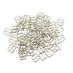 Close-up of metal 8 shape lingerie sliders in silver colour.