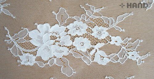 Black corded lace trim on a sewing project