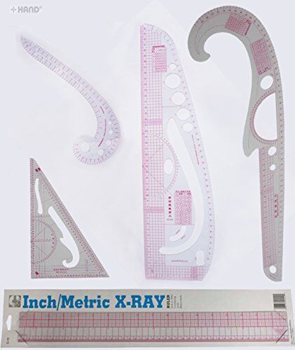 Five multi-purpose fashion scales arranged on a flat surface