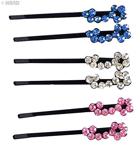 CHP Beautiful Shiny Diamante Crystal Assorted Designs and Colours Hair Pins for All Ages - Pack of 3 Pairs (CHP04)