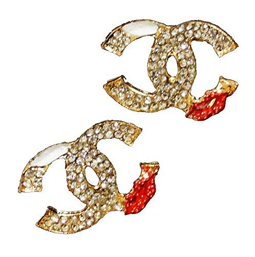 Two elegant clear crystal gold brooches with safety pins on the back.