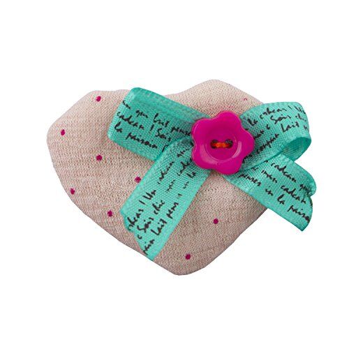 H1006 Soft Padded Baby Pink Pretty Polka Dot Decorative Heart Bow and Flower Fabric Embellishment Trims - Pack of 5