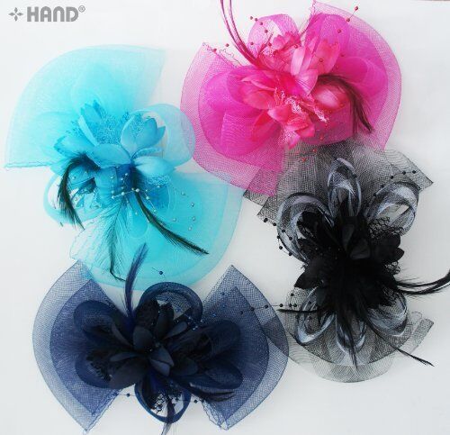 Millinery Triple Layer Net Feather Beads Headdress Accessories W Metal Clip Assorted