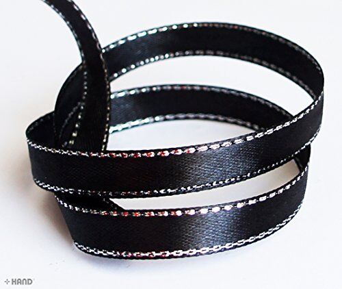 ® Elegant Black and Silver Craft DIY Party Ribbon Trim - Assorted Width and Styles (NO.FBS04 Satin 7mmx22m)