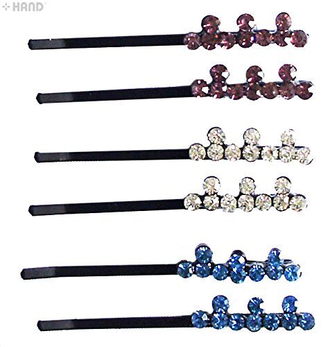 CHP Beautiful Shiny Diamante Crystal Assorted Designs and Colours Hair Pins for All Ages - Pack of 3 Pairs (CHP05)