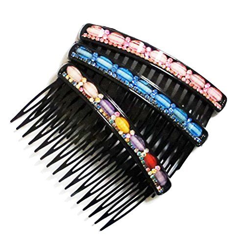 Assorted colours of elegant plastic hair slide combs with rhinestones.
