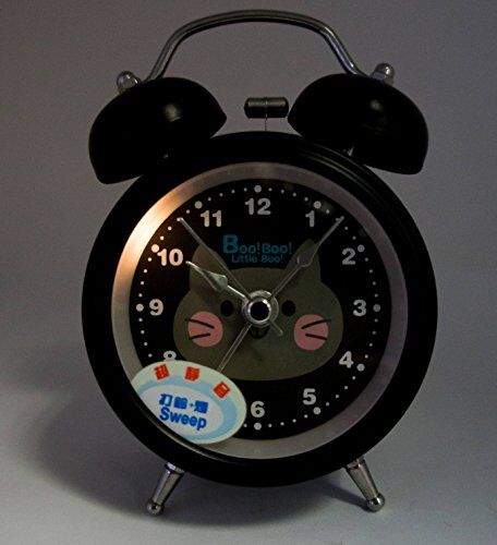Back of the black twin bell alarm clock showing battery compartment