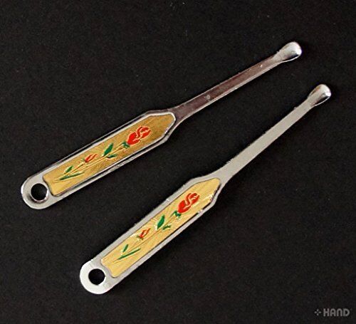 Two flower engraved earpicks for ear wax removal