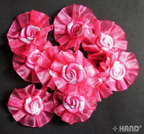 F9 Decorative DIY Craft Assorted Colours Flower Design Trims - pack of 10 (F9-4 Bright Pink)