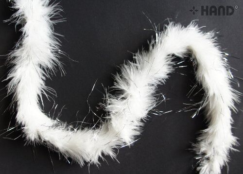 B703 Slim Silver Trim Snow White Feather Garland displayed on a surface.