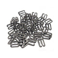 Close-up of metal 9 shape lingerie hooks with black coating