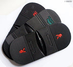Large rubber heel pads in use on a shoe sole