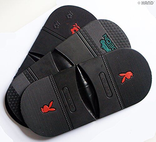 Large rubber heel pads in use on a shoe sole