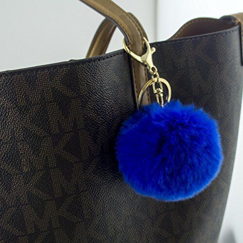 Large Blue Fluffy Pompom with Lobster Clasp and Keyring Bag Pendant Key Charm