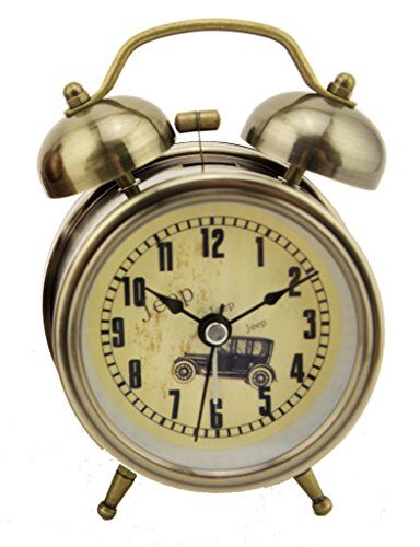 Vintage Jeep alarm clock in metallic finish with clock face