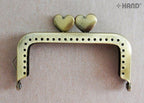 Close-up of the kiss clasp on the bronze purse frame.