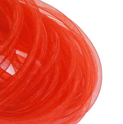 Red tubular crin elastic trim displayed on a white background.