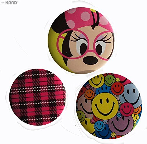 Display of all 15 assorted party bags badges together