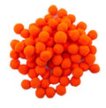 Jumbo pack of 250 neon orange pom poms, each 20 mm in diameter.