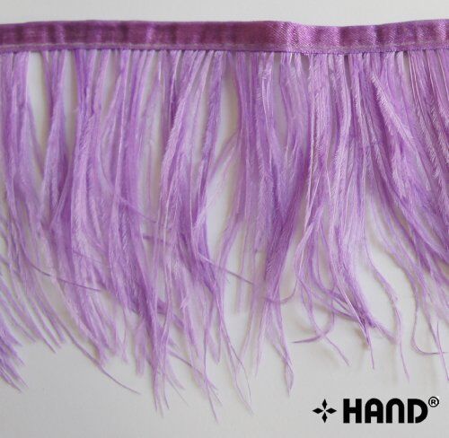 Close-up of lilac ostrich feather fringe, showcasing texture.