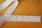 NO.6 cotton lace trim displayed on a sewing table.