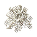 Close-up of metal 9 shape lingerie hooks in silver colour.