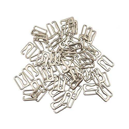 Metal lingerie hooks showing dimensions of 1.3 cm x 1 cm.