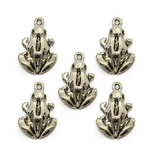 Silver metal frog pendant on a white background.