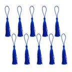 Pack of 10 silky blue tassels displayed together