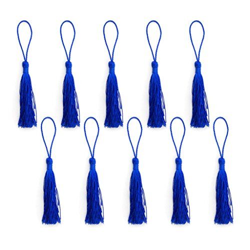 Pack of 10 silky blue tassels displayed together