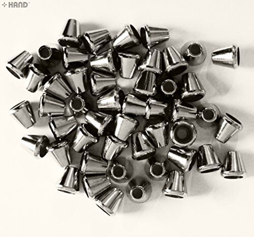 Large plastic metallic silver tone cord fastener ends in a pack.