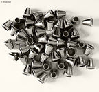 Large plastic metallic silver tone cord fastener ends in a pack.