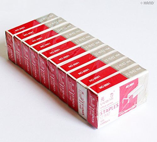 Close-up of No.0001 staples in one box, highlighting their size.