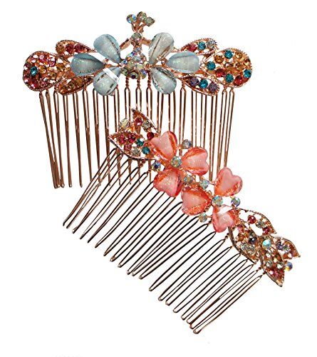 Close-up view of a metal hair comb featuring sparkling rhinestones.