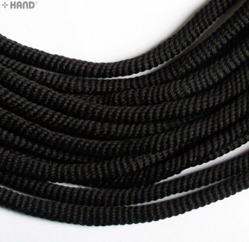 Spool of black cord trimming measuring approximately 10 metres.