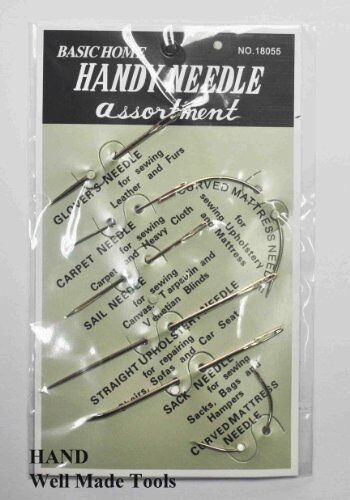 Set of 7 assorted household needles displayed in packaging.