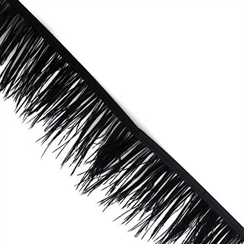Close-up of black ostrich feather fringe, 3.5 inches wide.