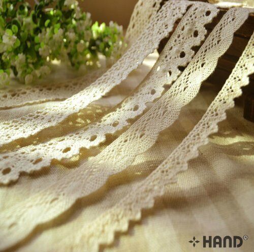 Close-up of the white cotton lace trim showing intricate design.