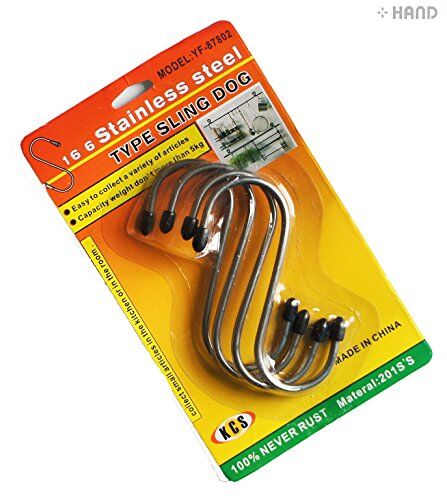 S-hook hanging on a kitchen rail with utensils