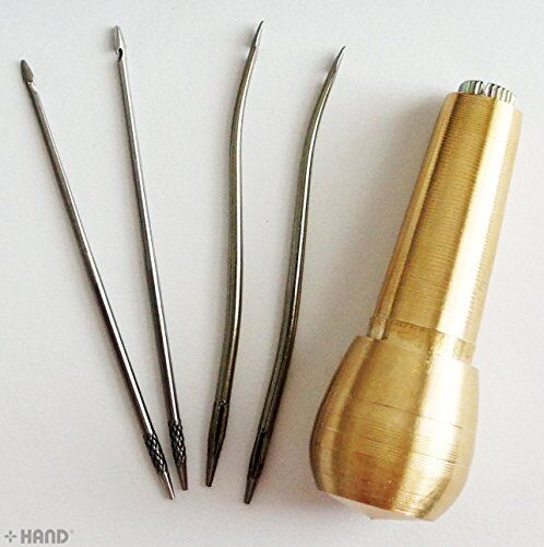 Close-up of the stitching awl, ideal for repairing tents and shoes.