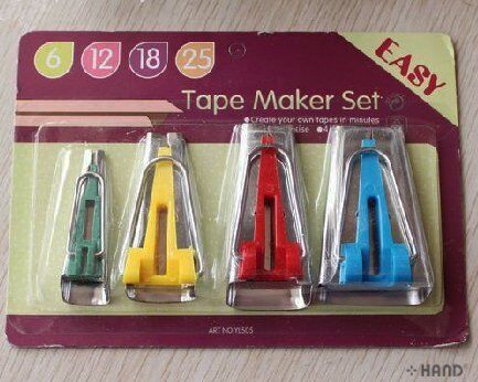 12mm bias tape maker displayed with fabric strips
