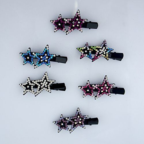 Pack of 2 black hair barrettes displayed with colourful crystal stars.