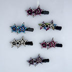 Pack of 2 black hair barrettes displayed with colourful crystal stars.