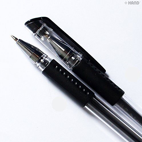 Black gel ink pen in use on a notepad