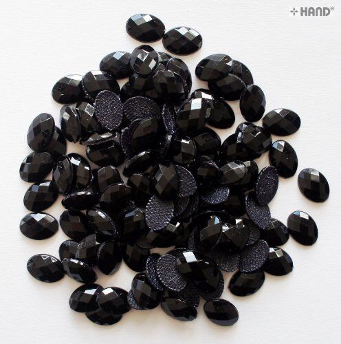 Pack of D10 black oval hotfix diamante gems, 10x14mm size.