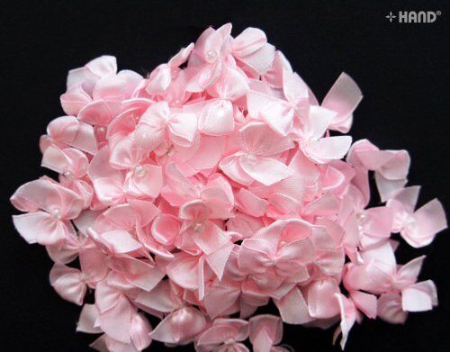 BO6 Small Decorative DIY Craft Ribbon Bow with a Pearl Trims, appx 100 a Pack, appx 10g (BO6-2 Pink)