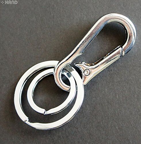 Close-up of the all metal buckle attached to a key ring.