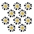 Black flower enamel and brass sew-on trim on a white background.